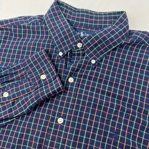 Ralph Lauren Button Down Shirt Mens XL Navy Blue‎ Plaid Blake Long Sleeve Cotton